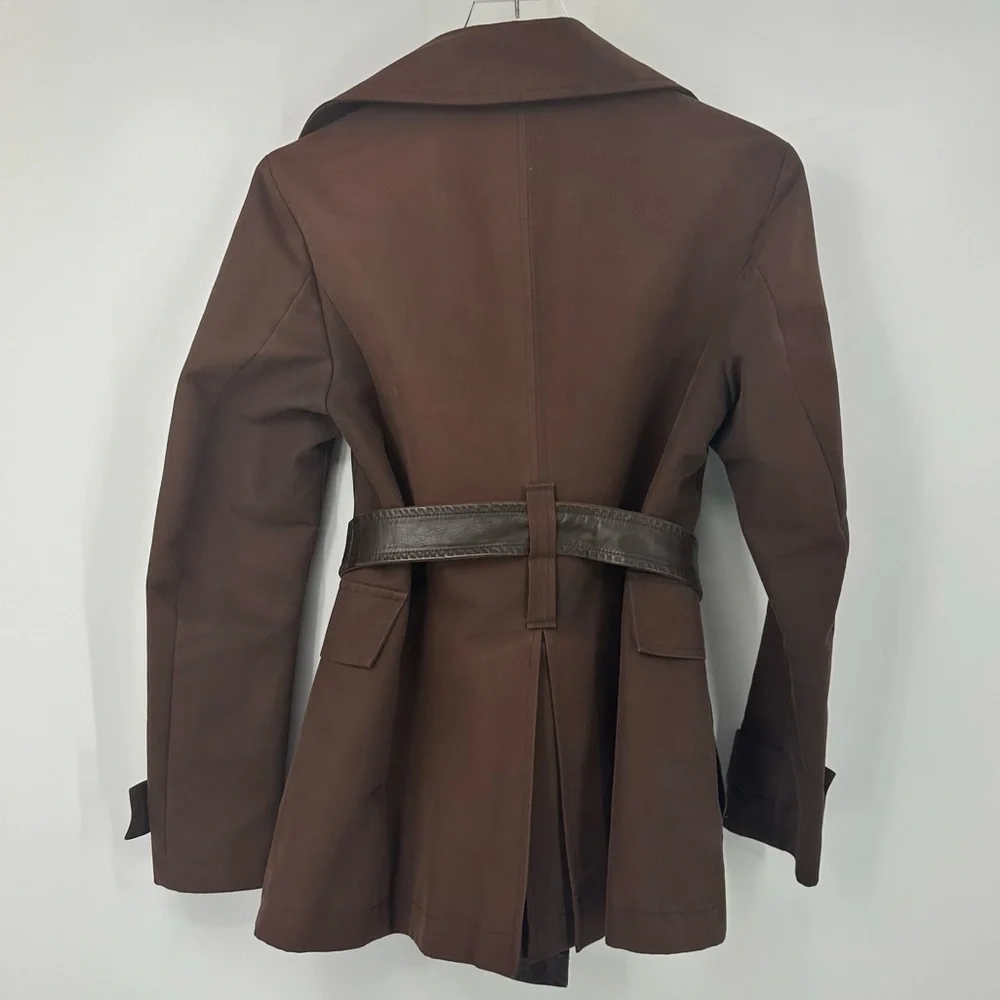 Kenneth Cole New York Midi Trench Coat Womens 42 6 Brown Belted Collar